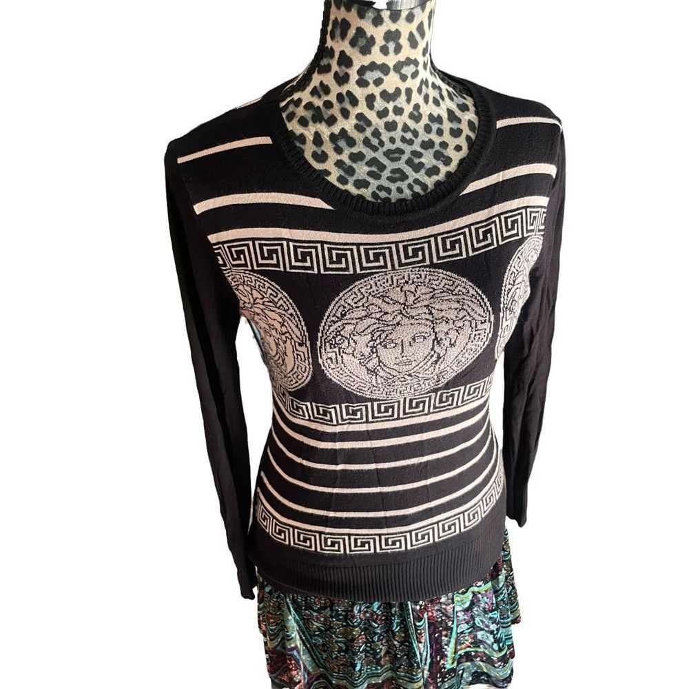 Versace Jeans Collection Black and Cream Medusa Motif Sweater